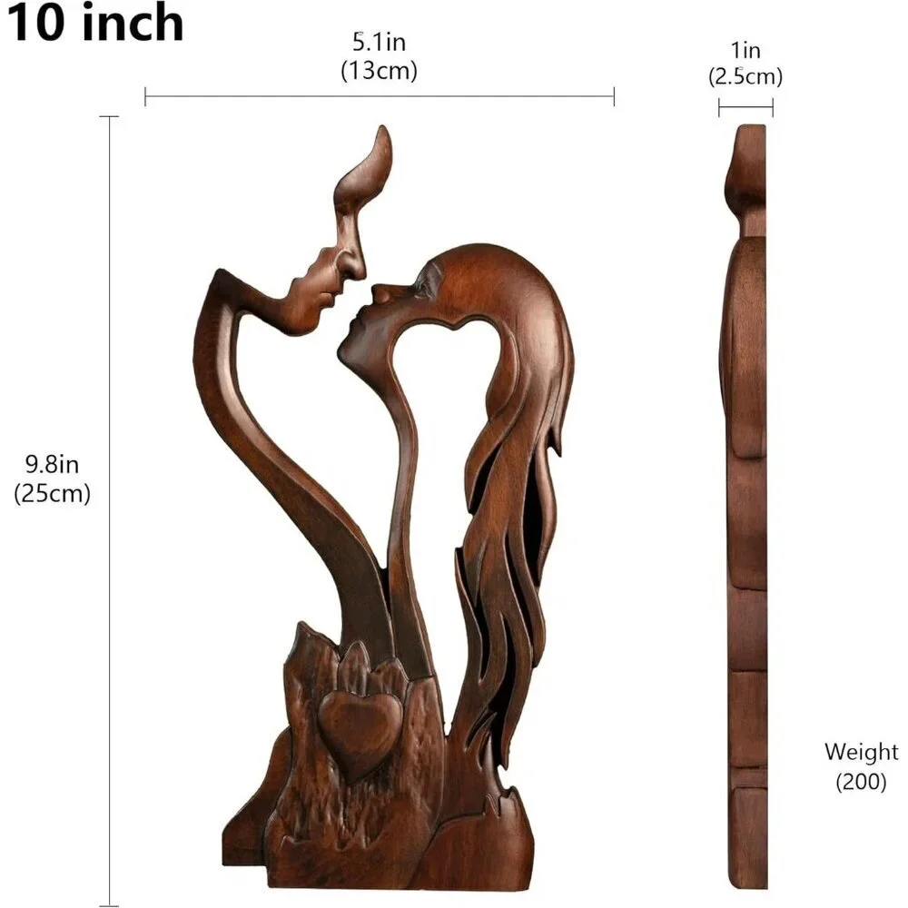 Wooden Kissing Couple Ornament Abstract Portrait Sculpture Statue Décor Gift